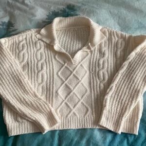 Ultra Flirt Cream V-Neck Cable Knit Sweater